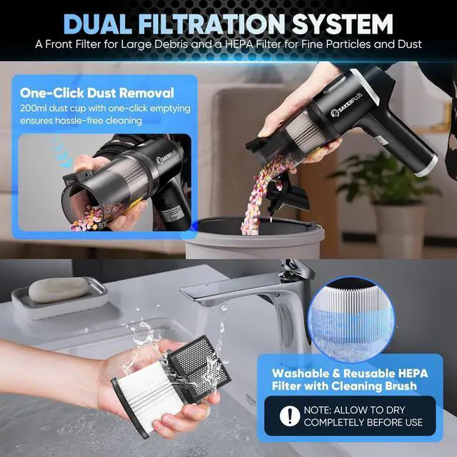 Alt view image 7 of 7 - Hand Held Car Vacuum Cordless, 20000PA High Power Handheld Portable Vacuum & Air Duster for Car Home, 4-in-1 Mini Vacuum Cleaner with LED Display - Vacuuming, Blowing, Inflating & Deflating