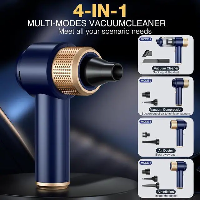 Alt view image 3 of 6 - Dealswin Handheld Vacuum Cleaner Cordless, 4 in 1 Car Vacuum Cleaner Portable Air Duster with LED Light Multi-Nozzles 15000Pa Hand held Vacuum for Car Home Office Pet (Blue)