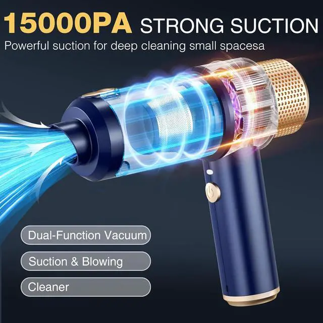 Alt view image 2 of 6 - Dealswin Handheld Vacuum Cleaner Cordless, 4 in 1 Car Vacuum Cleaner Portable Air Duster with LED Light Multi-Nozzles 15000Pa Hand held Vacuum for Car Home Office Pet (Blue)