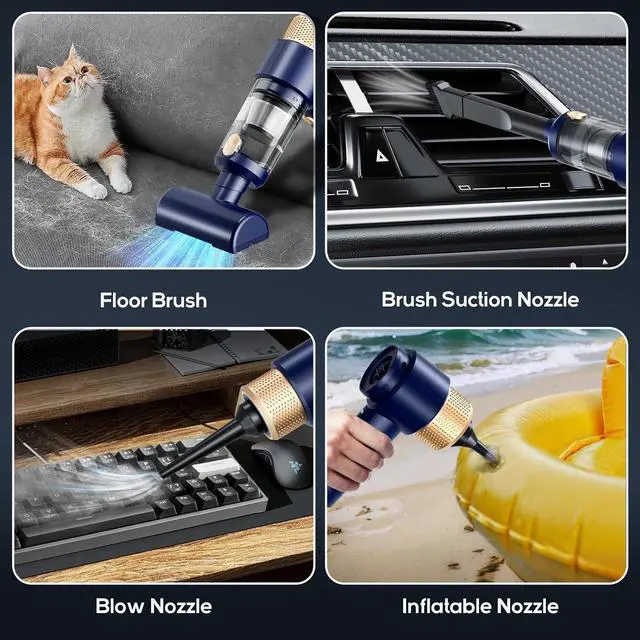 Alt view image 4 of 6 - Dealswin Handheld Vacuum Cleaner Cordless, 4 in 1 Car Vacuum Cleaner Portable Air Duster with LED Light Multi-Nozzles 15000Pa Hand held Vacuum for Car Home Office Pet (Blue)