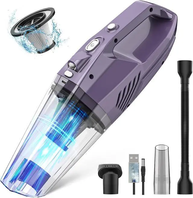 Main image of Handheld Vacuum Cordless - Car Vacuum Portable & Small Vacuum Cleaner with 6KPa Suction, USB Vacuum Cordless Rechargeable, HEPA Filter, LED Light for Pet Hair, Home, Car, Office - Includes Accessories