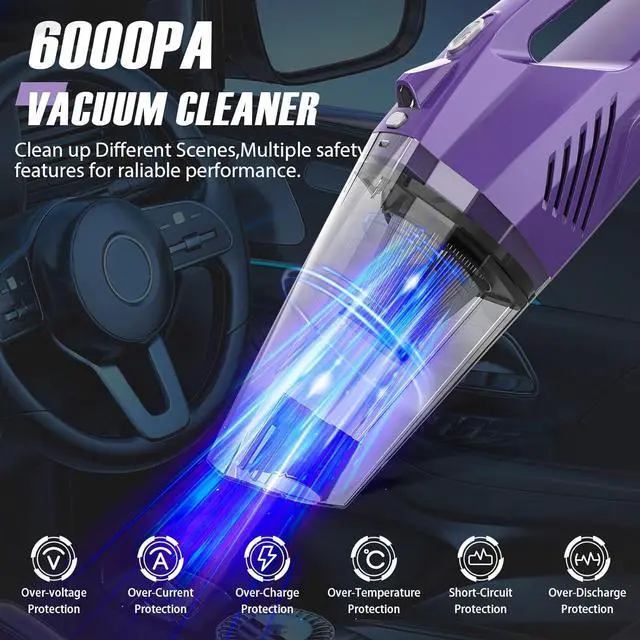 Alt view image 3 of 7 - Handheld Vacuum Cordless - Car Vacuum Portable & Small Vacuum Cleaner with 6KPa Suction, USB Vacuum Cordless Rechargeable, HEPA Filter, LED Light for Pet Hair, Home, Car, Office - Includes Accessories