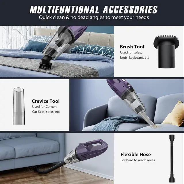 Alt view image 4 of 7 - Handheld Vacuum Cordless - Car Vacuum Portable & Small Vacuum Cleaner with 6KPa Suction, USB Vacuum Cordless Rechargeable, HEPA Filter, LED Light for Pet Hair, Home, Car, Office - Includes Accessories
