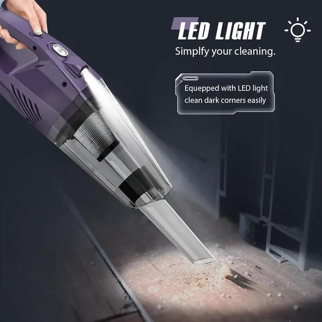 Alt view image 5 of 7 - Handheld Vacuum Cordless - Car Vacuum Portable & Small Vacuum Cleaner with 6KPa Suction, USB Vacuum Cordless Rechargeable, HEPA Filter, LED Light for Pet Hair, Home, Car, Office - Includes Accessories