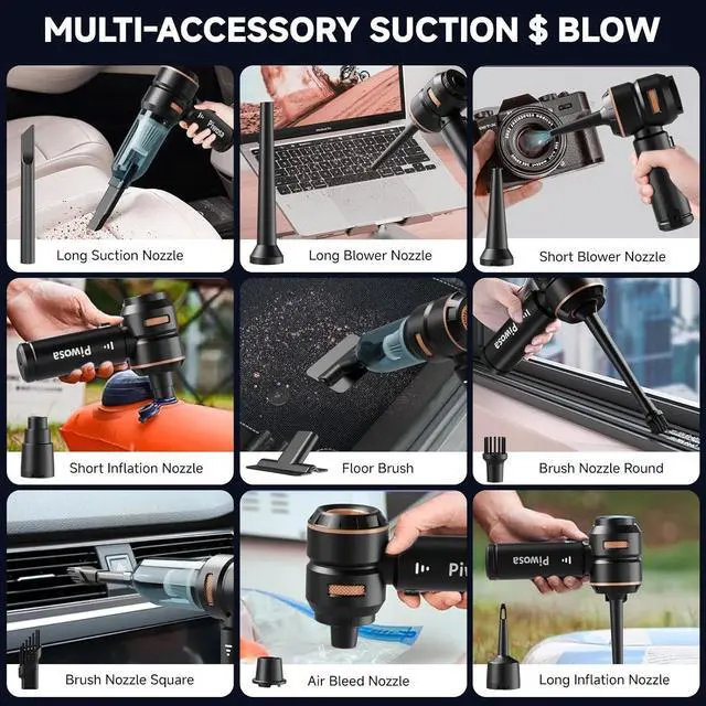 Alt view image 7 of 7 - Handheld Vacuum Cordless, Car Vacuum Cleaner with Brushless Motor, Strong Suction Vacuum & Compressed Air Dusters with LED Light, Wireless Mini Portable Hand Vacuum Blower for Home, Pet (Black)