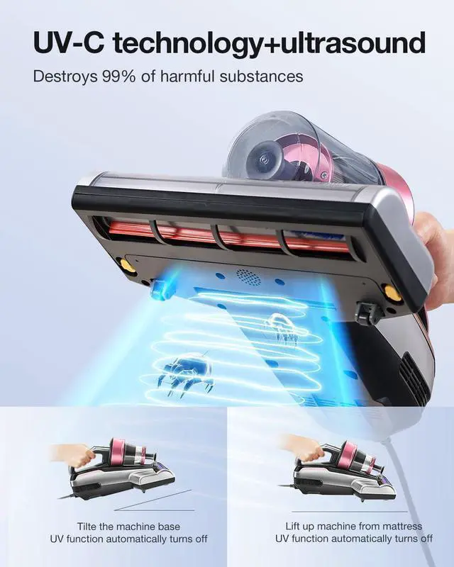 Alt view image 3 of 6 - Jimmy Mattress Vacuum Cleaner, Bed Vacuum Cleaner with UV-C Light & Ultrasonic, 15Kpa Suction 500W Powerful Handheld Vacuums for Dust & Pet Hair with HEPA (BX5 Pro, Corded)