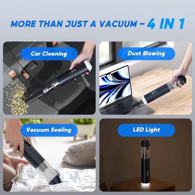 Alt view image 3 of 6 - Car Vacuum Cleaner, Portable Cordless Handheld Vacuum with 18,000PA Suction, 3 Power Modes, Metal Body & LCD Display & LED Light, Mini Vacuum for Car, Home, Office, and Pet Cleaning