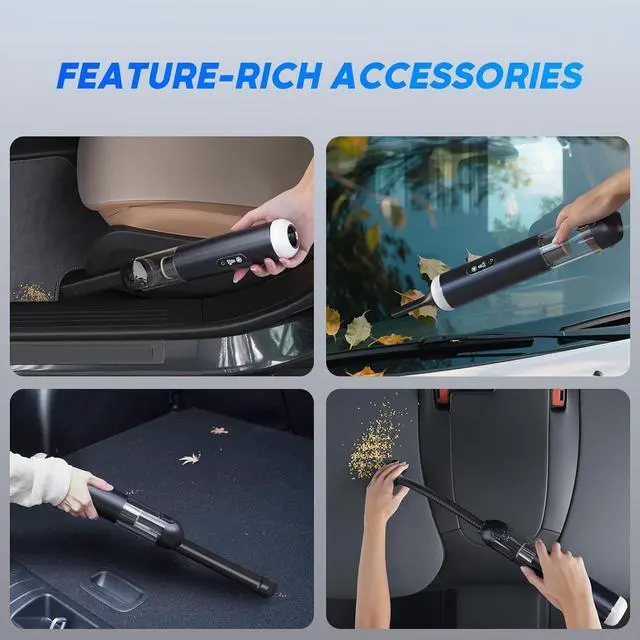 Alt view image 4 of 6 - Car Vacuum Cleaner, Portable Cordless Handheld Vacuum with 18,000PA Suction, 3 Power Modes, Metal Body & LCD Display & LED Light, Mini Vacuum for Car, Home, Office, and Pet Cleaning