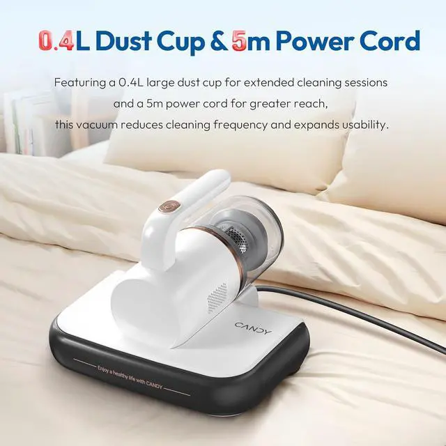 Alt view image 7 of 7 - CANDY Mattress Vacuum Cleaner UV Sanitizing with HEPA Filter,350W Anti-Allergen for Bed,Carpet,Couch,Dust & Pet Hair, 0.4L Dust Cup with Washable Fliter, Auto UV Shutoff & Overheat Protection