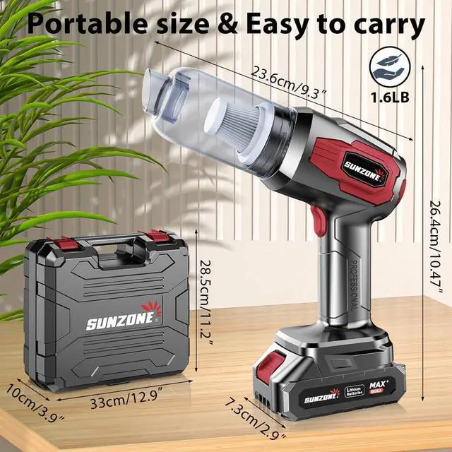 Alt view image 6 of 6 - sunzone Handheld Car Vacuum Cleaner, Cordless Vacuum Cleaner with 20KPa Powerful Suction and Blower, Portable Hand Held Vacuum with Multi-Nozzles for Car, Home, Office, Pet (Red)