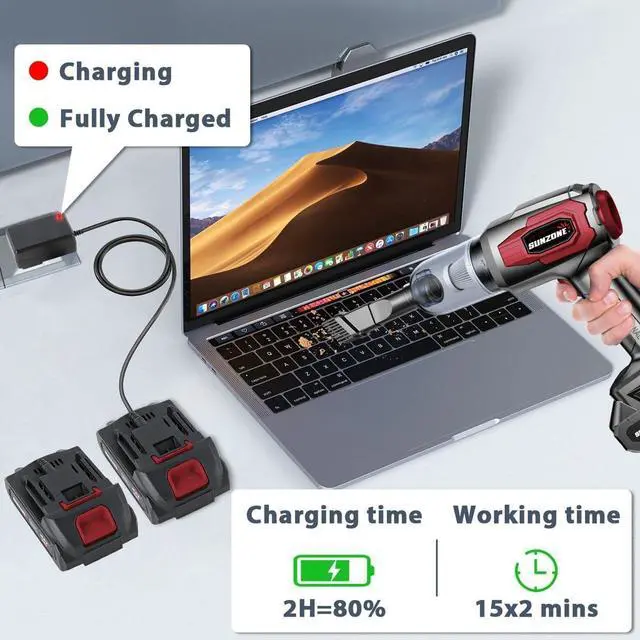 Alt view image 5 of 6 - sunzone Handheld Car Vacuum Cleaner, Cordless Vacuum Cleaner with 20KPa Powerful Suction and Blower, Portable Hand Held Vacuum with Multi-Nozzles for Car, Home, Office, Pet (Red)