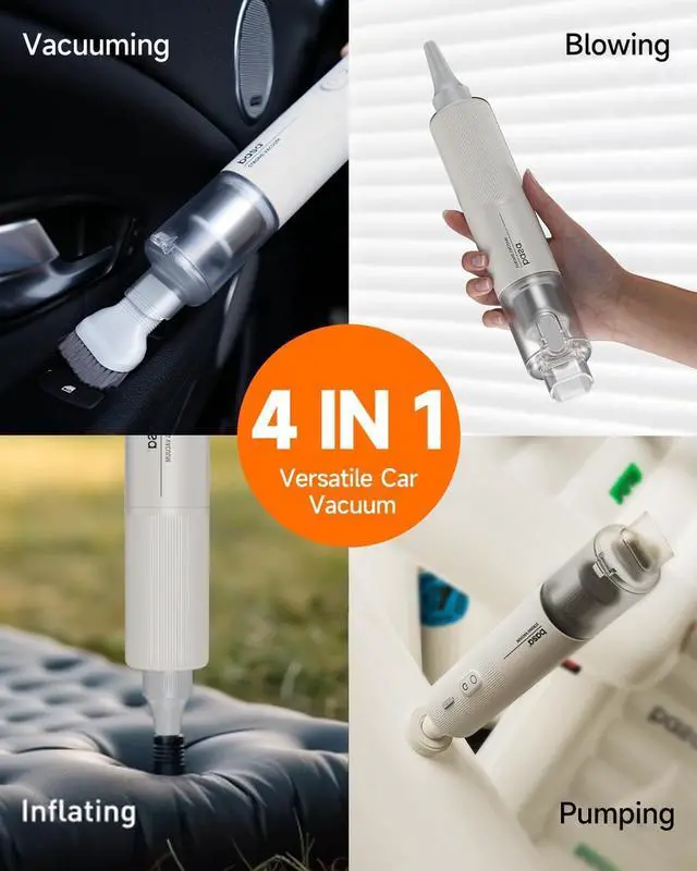 Alt view image 4 of 7 - BASA Handheld Car Vacuum Cleaner, 12000Pa 4-in-1 Cordless Vacuum Cleaner and Air Duster, Mini Portable Vacuum with 25-Min Runtime, HEPA Filter and Multi-Nozzles for Car, Home, Office, Pet