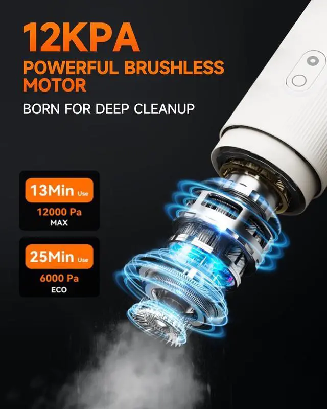 Alt view image 6 of 7 - BASA Handheld Car Vacuum Cleaner, 12000Pa 4-in-1 Cordless Vacuum Cleaner and Air Duster, Mini Portable Vacuum with 25-Min Runtime, HEPA Filter and Multi-Nozzles for Car, Home, Office, Pet