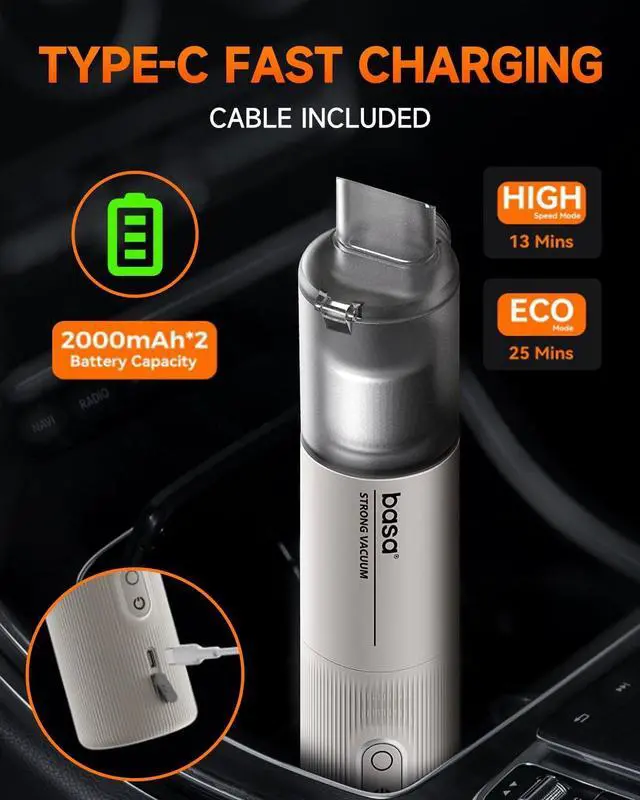 Alt view image 7 of 7 - BASA Handheld Car Vacuum Cleaner, 12000Pa 4-in-1 Cordless Vacuum Cleaner and Air Duster, Mini Portable Vacuum with 25-Min Runtime, HEPA Filter and Multi-Nozzles for Car, Home, Office, Pet