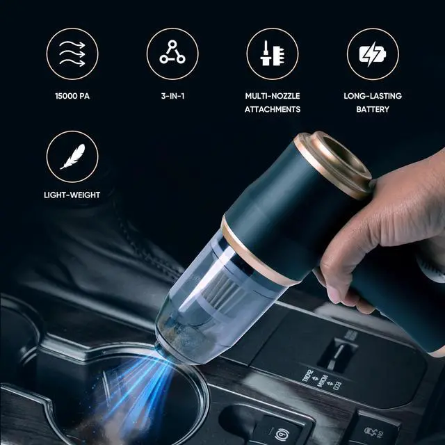 Alt view image 3 of 7 - ThomasWorth Handheld Vacuum Cleaner for Car with Strong 15000Pa Suction, 3-in-1 Mini Car Vacuum Cordless Rechargeable with 120W Motor Air Duster and Pump for Deep Cleaning Anywhere