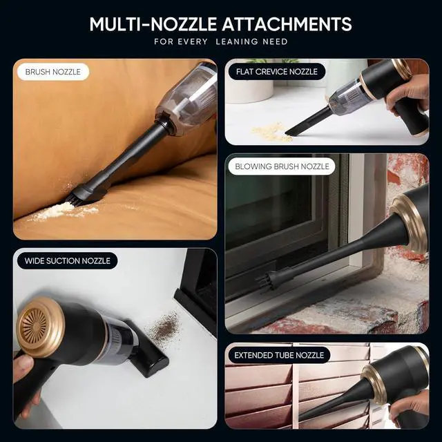 Alt view image 5 of 7 - ThomasWorth Handheld Vacuum Cleaner for Car with Strong 15000Pa Suction, 3-in-1 Mini Car Vacuum Cordless Rechargeable with 120W Motor Air Duster and Pump for Deep Cleaning Anywhere