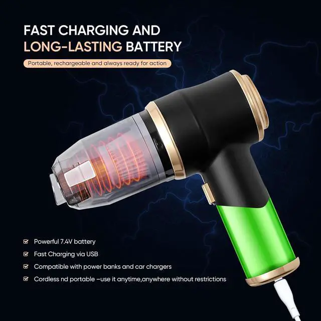 Alt view image 7 of 7 - ThomasWorth Handheld Vacuum Cleaner for Car with Strong 15000Pa Suction, 3-in-1 Mini Car Vacuum Cordless Rechargeable with 120W Motor Air Duster and Pump for Deep Cleaning Anywhere