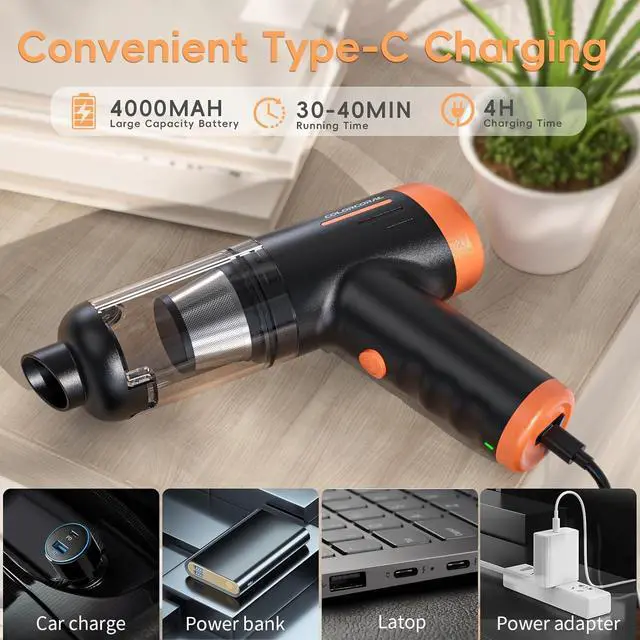 Alt view image 6 of 7 - COLORCORAL Handheld Vacuum Cordless Rechargeable 16000Pa High Power Car Vacuum Portable with Brushless Motor, 4 in 1 Portable Vacuum Cleaner with Cleaning Gel for Home, Car and Office