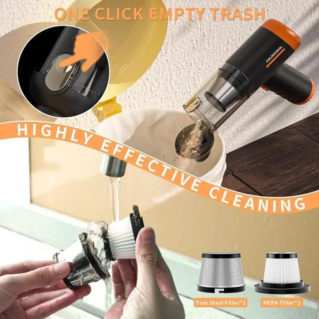 Alt view image 7 of 7 - COLORCORAL Handheld Vacuum Cordless Rechargeable 16000Pa High Power Car Vacuum Portable with Brushless Motor, 4 in 1 Portable Vacuum Cleaner with Cleaning Gel for Home, Car and Office