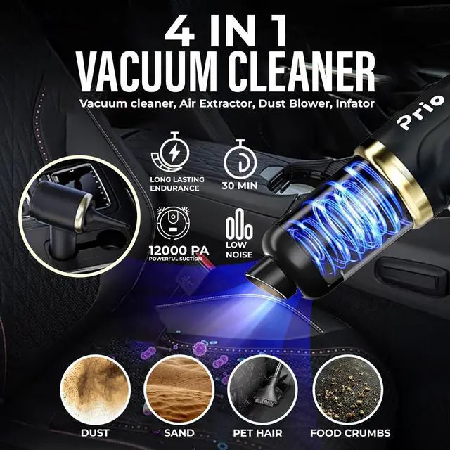 Alt view image 3 of 7 - Handheld Portable Car Vacuum Cleaner, 12000PA High Suction Power, 4 in 1 Mini Vacuum Cleaner with LEDs for Car, Home, Office, Pet