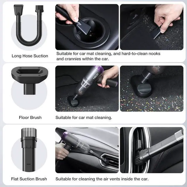 Alt view image 3 of 7 - MECO ELEVERDE Car Vacuum Cleaner, 18KPa Powerful Handheld Vacuum Cordless, Mini Vacuum Cleaner with Brushless Motor,4 in 1 Compressed Air Duster & Portable Vacuum for Car Home Office Pet, Purple