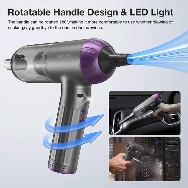 Alt view image 7 of 7 - MECO ELEVERDE Car Vacuum Cleaner, 18KPa Powerful Handheld Vacuum Cordless, Mini Vacuum Cleaner with Brushless Motor,4 in 1 Compressed Air Duster & Portable Vacuum for Car Home Office Pet, Purple