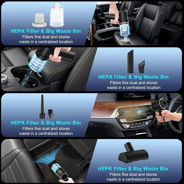 Alt view image 6 of 7 - Handheld Vacuum Cordless Rechargeable, 13000pa Car Vacuum Portable Cordless, Type-C Lightweight Mini Handheld Vacuum Cleaner, High Power Car Vacuum Cleaner with LED Light for Car Home Pet Hair (Black)