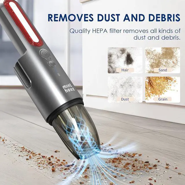 Alt view image 2 of 7 - Minthouz Car Vacuum,Mini Portable Cordless Hand held Vacuum Powerful Suction Equipped with LED Light,Large Capacity Battery and USB 3.0 Fast Charging Tech,for Car,Home, Office