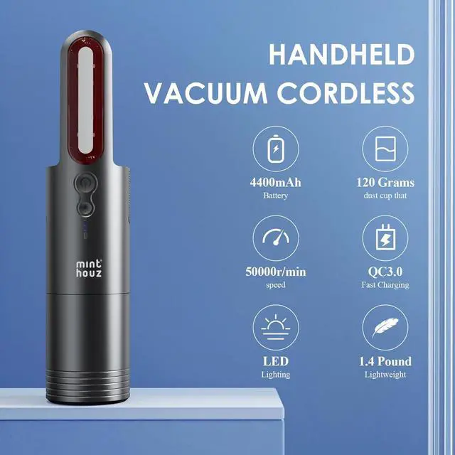 Alt view image 3 of 7 - Minthouz Car Vacuum,Mini Portable Cordless Hand held Vacuum Powerful Suction Equipped with LED Light,Large Capacity Battery and USB 3.0 Fast Charging Tech,for Car,Home, Office