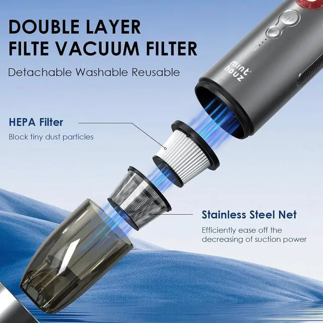 Alt view image 5 of 7 - Minthouz Car Vacuum,Mini Portable Cordless Hand held Vacuum Powerful Suction Equipped with LED Light,Large Capacity Battery and USB 3.0 Fast Charging Tech,for Car,Home, Office