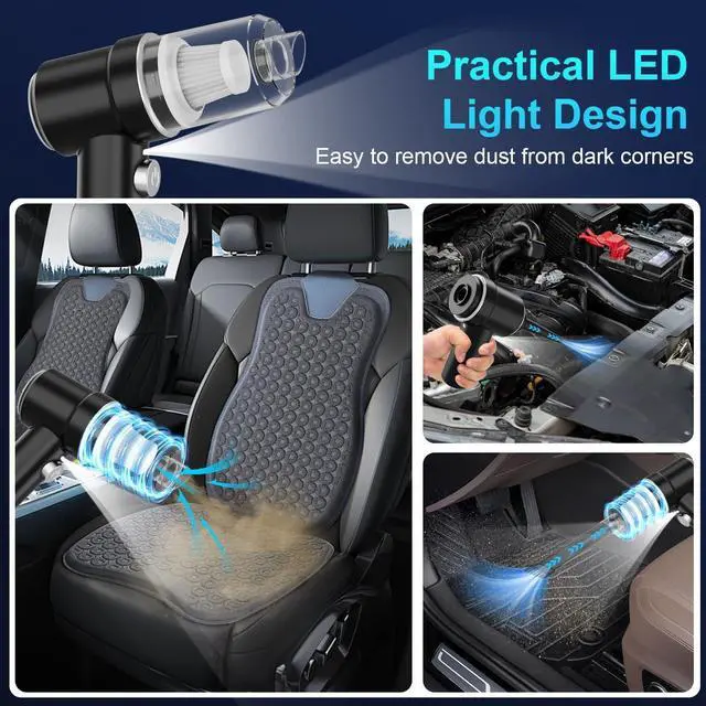 Alt view image 7 of 7 - Handheld Vacuum Cordless Rechargeable, 13000pa Car Vacuum Portable Cordless, Type-C Lightweight Mini Handheld Vacuum Cleaner, High Power Car Vacuum Cleaner with LED Light for Car Home Pet Hair (Black)