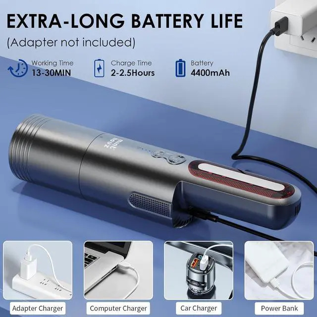 Alt view image 6 of 7 - Minthouz Car Vacuum,Mini Portable Cordless Hand held Vacuum Powerful Suction Equipped with LED Light,Large Capacity Battery and USB 3.0 Fast Charging Tech,for Car,Home, Office