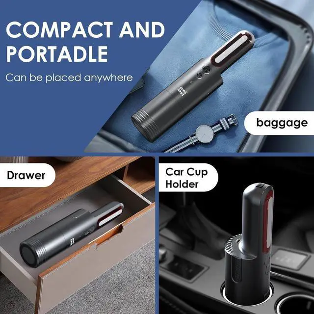 Alt view image 7 of 7 - Minthouz Car Vacuum,Mini Portable Cordless Hand held Vacuum Powerful Suction Equipped with LED Light,Large Capacity Battery and USB 3.0 Fast Charging Tech,for Car,Home, Office
