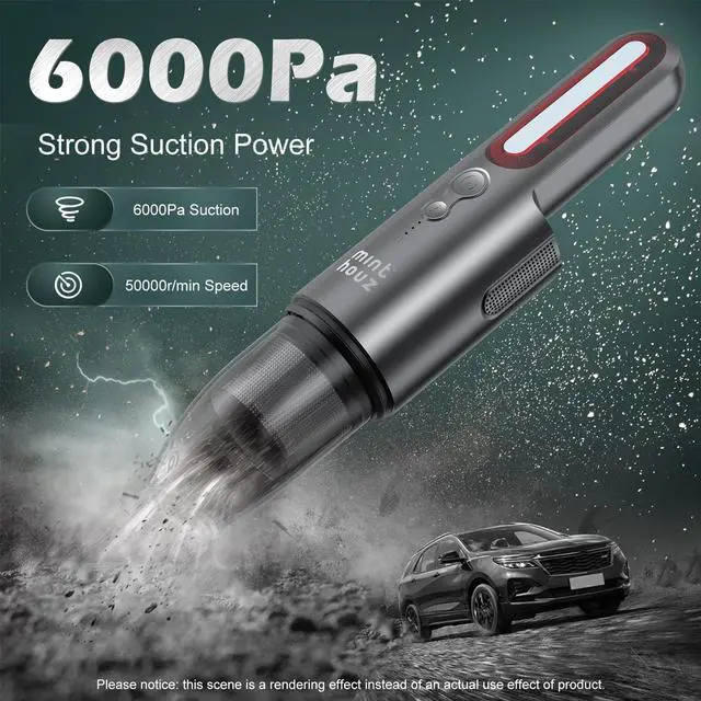 Alt view image 3 of 7 - Minthouz Handheld Car Vacuum Cleaner, Mini Portable & Rechargeable Cordless Dustbuster, Small Air Duster with 6KPa Powerful Suction, USB C Charging, Quick Detailing Car Interior/Home/Keyboard
