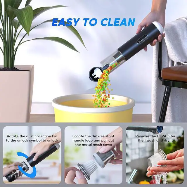 Alt view image 6 of 6 - Car Vacuum Cleaner, Portable Cordless Handheld Vacuum with 18,000PA Suction, 3 Power Modes, Metal Body & LCD Display & LED Light, Mini Vacuum for Car, Home, Office, and Pet Cleaning