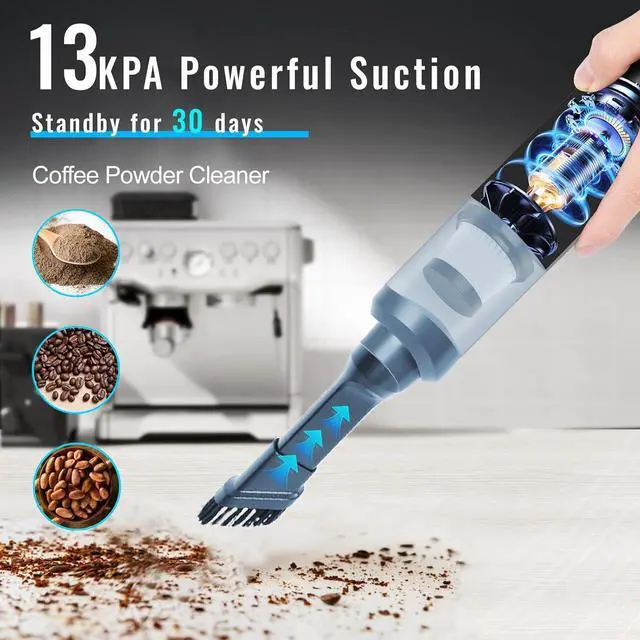 Alt view image 4 of 7 - Handheld Vacuum, 13000Pa Cordless Vacuum, 120W High Power Dry Car Vacuum Cleaner with Multi-Nozzles, Compact Mini Home for Office Pet
