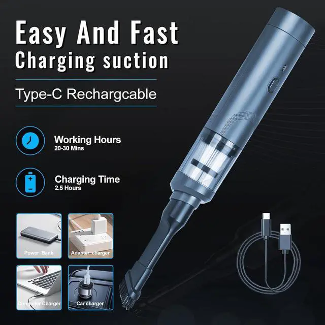 Alt view image 7 of 7 - Handheld Vacuum, 13000Pa Cordless Vacuum, 120W High Power Dry Car Vacuum Cleaner with Multi-Nozzles, Compact Mini Home for Office Pet