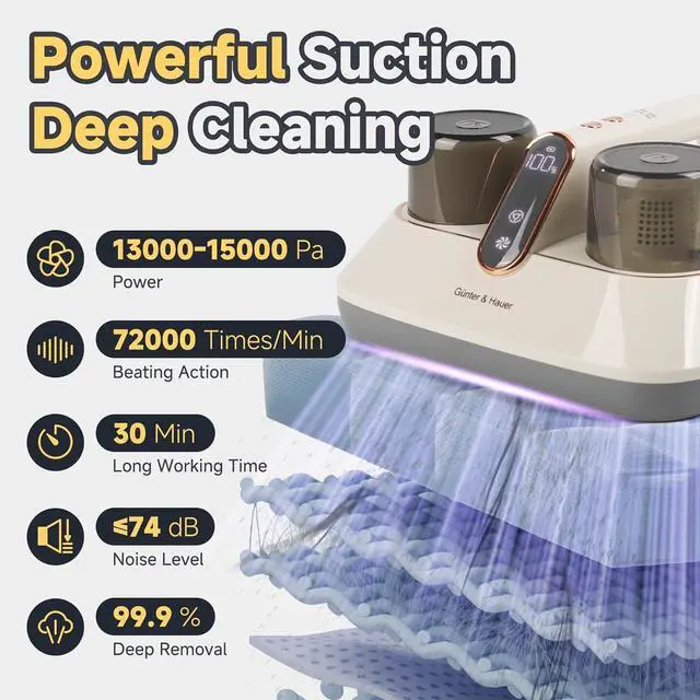Alt view image 2 of 7 - Mattress Vacuum, Pet Hair & Dust Removal, Handheld Vacuum Cleaner for Couch & Bed, Long-Lasting Battery, UV Light, Mattress Cleaner Machine with Washable HEPA 10 Filter, 13KPa Strong Suction