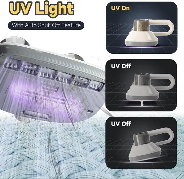 Alt view image 3 of 7 - Mattress Vacuum, Pet Hair & Dust Removal, Handheld Vacuum Cleaner for Couch & Bed, Long-Lasting Battery, UV Light, Mattress Cleaner Machine with Washable HEPA 10 Filter, 13KPa Strong Suction