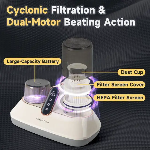 Alt view image 5 of 7 - Mattress Vacuum, Pet Hair & Dust Removal, Handheld Vacuum Cleaner for Couch & Bed, Long-Lasting Battery, UV Light, Mattress Cleaner Machine with Washable HEPA 10 Filter, 13KPa Strong Suction