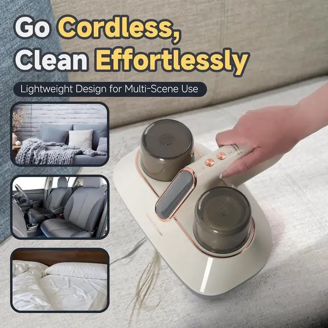 Alt view image 6 of 7 - Mattress Vacuum, Pet Hair & Dust Removal, Handheld Vacuum Cleaner for Couch & Bed, Long-Lasting Battery, UV Light, Mattress Cleaner Machine with Washable HEPA 10 Filter, 13KPa Strong Suction