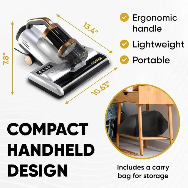Alt view image 2 of 6 - Mattress Vacuum BED CLEANER with UV-C LIGHT, 14kPa Suction, DUAL FILTERS & Dual Rollers, Furniture Handheld Vacuum Cleaner Dust Sensor, CORDED HANDHELD VACUUM for SOFA, Fabric & PET HAIR