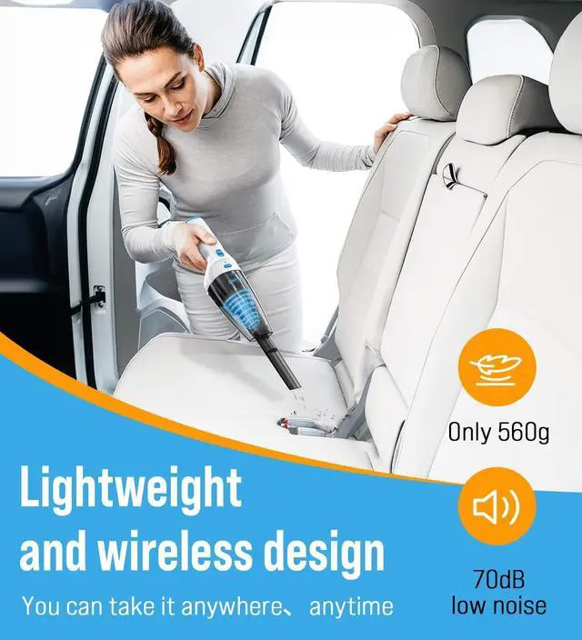 Alt view image 4 of 6 - Powerful Handheld Vacuum Cordless, 9500PA Rechargeable Car Vacuum Portable Cordless, Lightweight & Portable Mini Handheld Vacuum Cleaner with Large-Capacity Battery for Car/Home/Pet