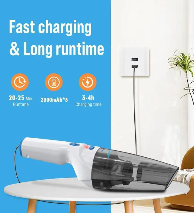 Alt view image 5 of 6 - Powerful Handheld Vacuum Cordless, 9500PA Rechargeable Car Vacuum Portable Cordless, Lightweight & Portable Mini Handheld Vacuum Cleaner with Large-Capacity Battery for Car/Home/Pet