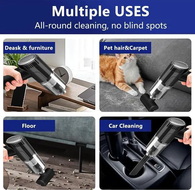 Alt view image 5 of 5 - Kovshuiwe Portable Handheld Vacuum 9000Pa, Powerful Hand-held Cordless Vacuum Cleaner, Portable, with 120W Rechargeable Power Wet Dry Hand Held Car Vacuum HEPA Filter for Car, Home, Office, Pet