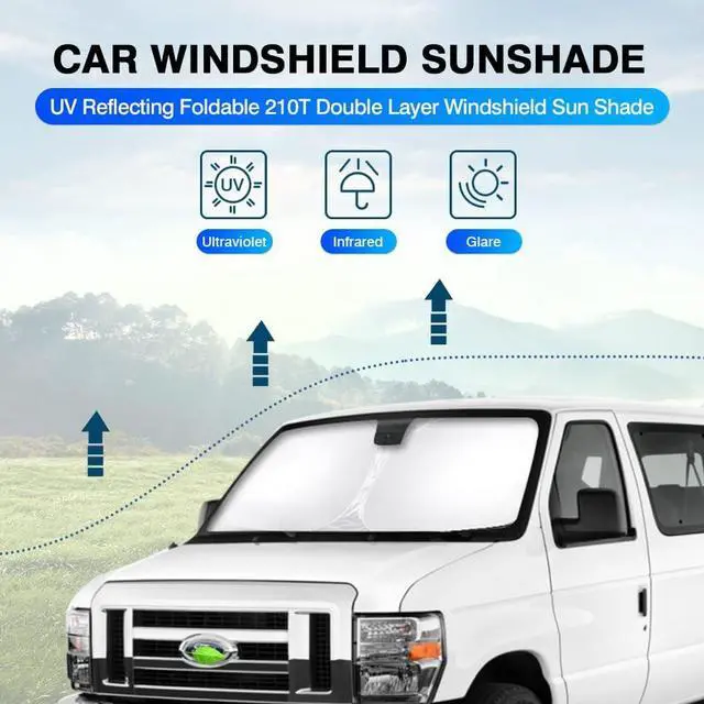 Alt view image 2 of 6 - KUST Windshield Sun Shade for 1992-2025 2026 Ford Econoline E-Series Van & Motorhome E-150 E-250 E-350 E-450 Accessories Sun Shade Window Sun Visor Protector Foldable Blocks UV Rays Keep Car Cooler