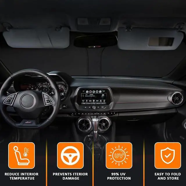 Alt view image 2 of 6 - D-Lumina Winshield Sun Shade for Chevy Camaro 2016 2017 2018 2019 2020 2021 2022 2023, Foldable Front Sun Shield Protector Blocks UV Rays, 6th Gen Camaro Window Sunshade Sun Visor Interior Accessory