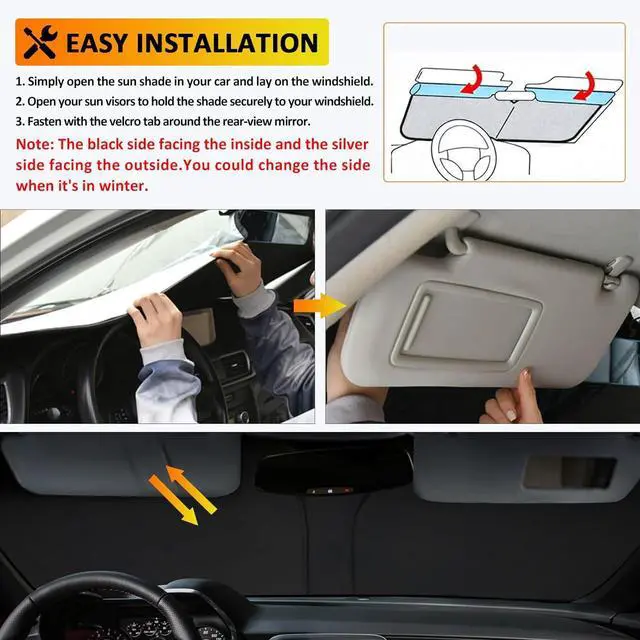 Alt view image 4 of 6 - D-Lumina Winshield Sun Shade for Chevy Camaro 2016 2017 2018 2019 2020 2021 2022 2023, Foldable Front Sun Shield Protector Blocks UV Rays, 6th Gen Camaro Window Sunshade Sun Visor Interior Accessory