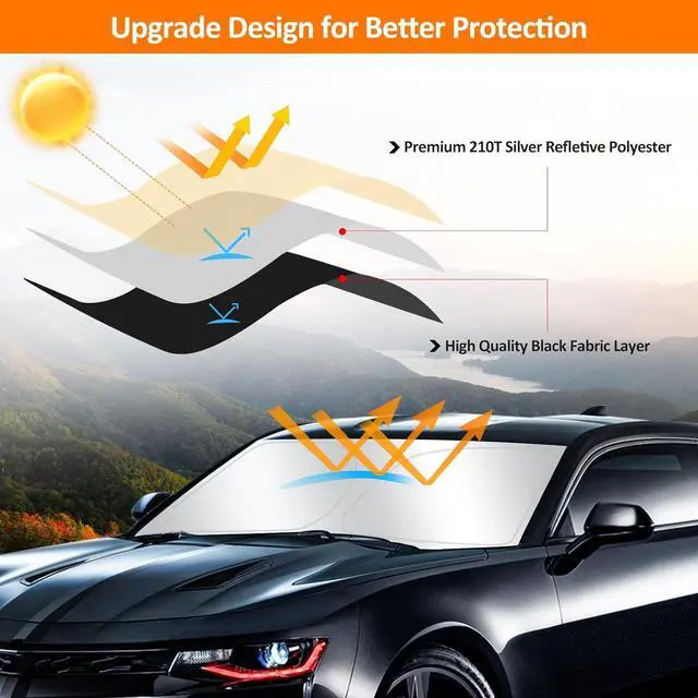 Alt view image 3 of 6 - D-Lumina Winshield Sun Shade for Chevy Camaro 2016 2017 2018 2019 2020 2021 2022 2023, Foldable Front Sun Shield Protector Blocks UV Rays, 6th Gen Camaro Window Sunshade Sun Visor Interior Accessory