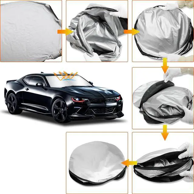 Alt view image 6 of 6 - D-Lumina Winshield Sun Shade for Chevy Camaro 2016 2017 2018 2019 2020 2021 2022 2023, Foldable Front Sun Shield Protector Blocks UV Rays, 6th Gen Camaro Window Sunshade Sun Visor Interior Accessory